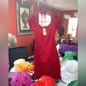Red velvet texture short dress